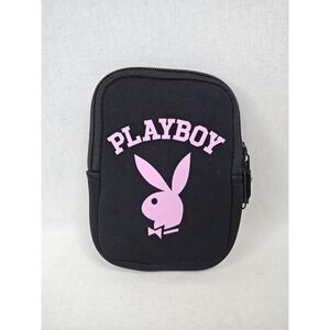 RARE Playboy x Spencer's soft Black Small Sleeve Case Bag Pouch Pink Logo Zip